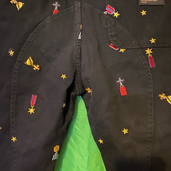 Akoo Brand Black Pants Embroidered Military Metals Pattern Size 34 Fit Cuffs - Picture 10 of 11